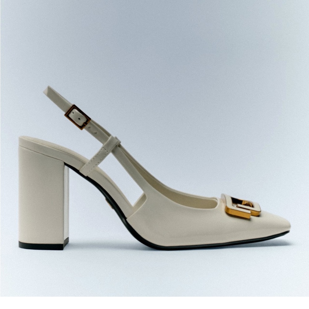 zara embellished block heel slingback shoes
